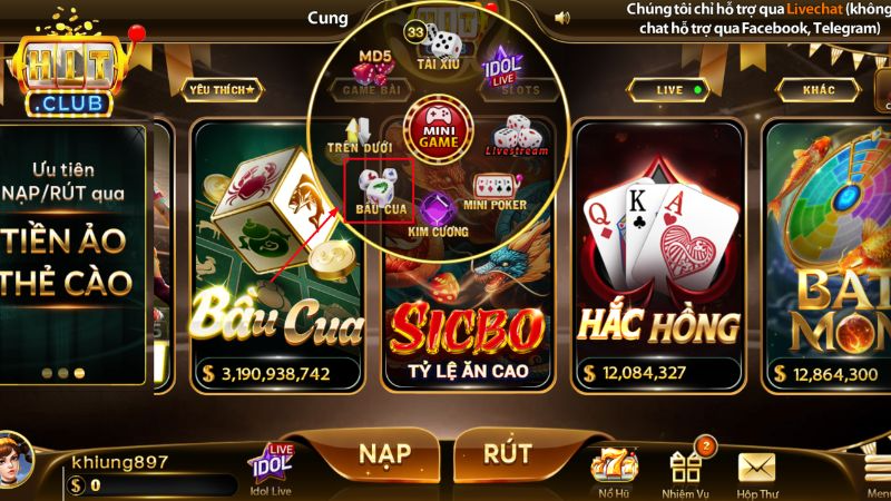 Bầu cua mini Hitclub là game phiên bản trực tuyến