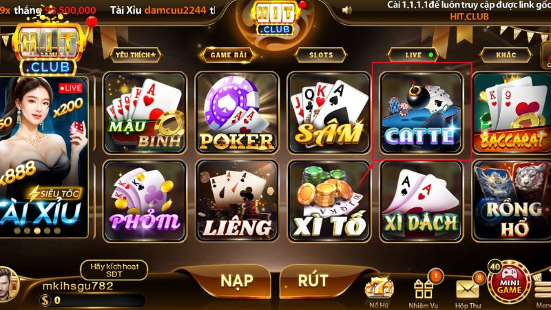 Catte tại Hitclub được phát triển với giao diện hiện đại