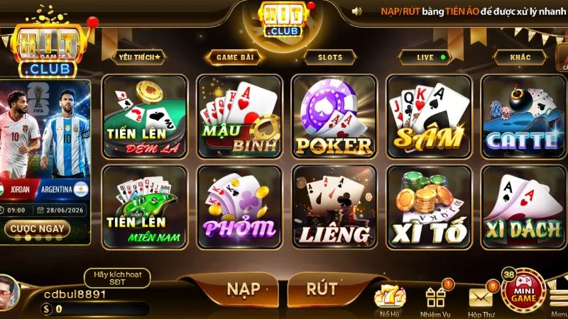 Đánh bài tiến lên tại Hitclub là trò chơi bài đổi thưởng