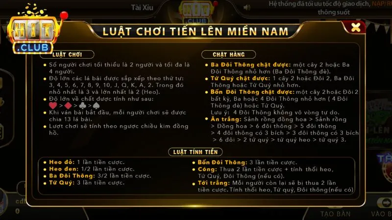 Trải nghiệm đánh bài tiến lên Hitclub đơn giản