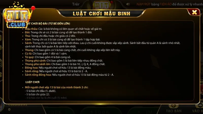 Nắm rõ cách chơi mậu binh Hitclub để dễ thắng