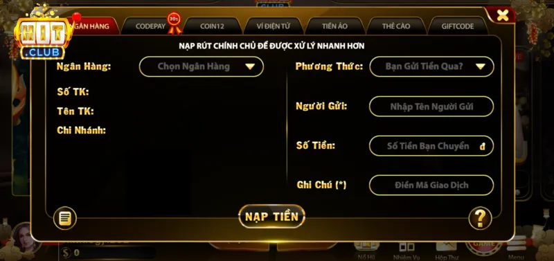 Hitclub tích hợp đa dạng cổng thanh toán
