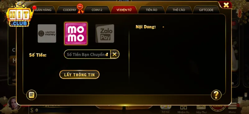 Chọn hình thức để nạp tiền Hitclub
