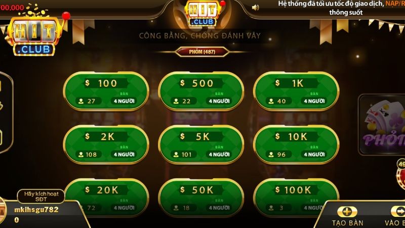 Phỏm tại Hitclub rút gọn tối đa quá trình tham gia