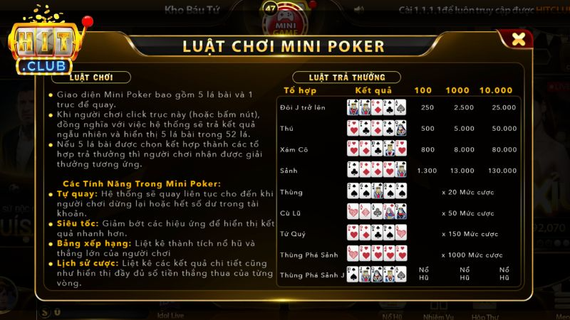 Hiểu luật chơi Mini Poker tại Hitclub