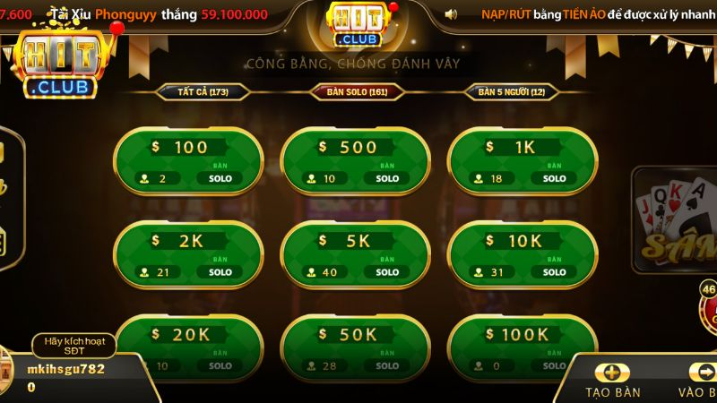 Mỗi ván Sâm Hitclub có từ 2 đến 5 người tham gia
